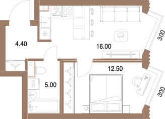 Планировка: 1-комнатная, 37,9 м²