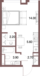 Планировка: Студия, 28,1 м²