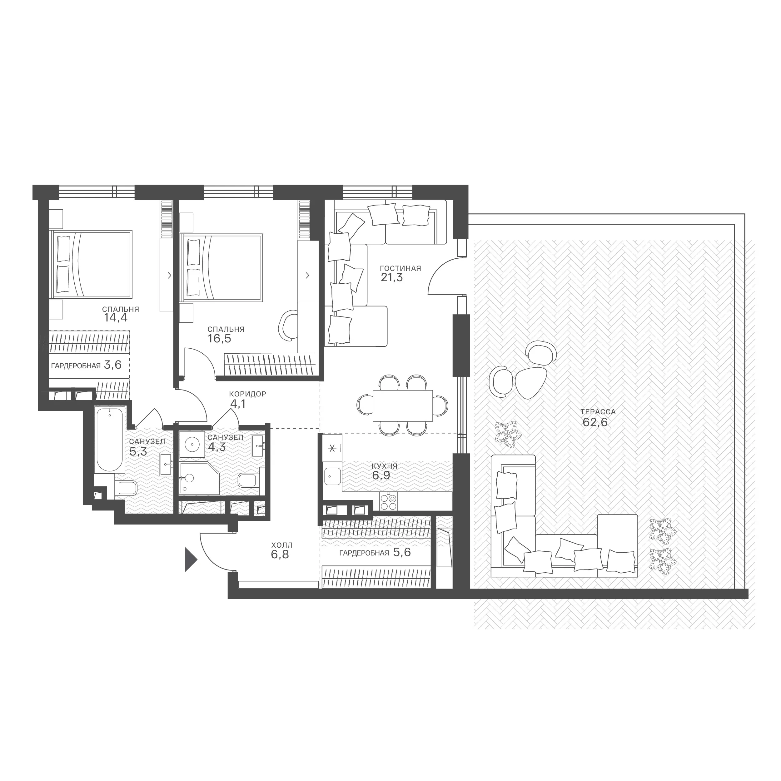 Официальная планировка Крылатская 33, 64,38 м²