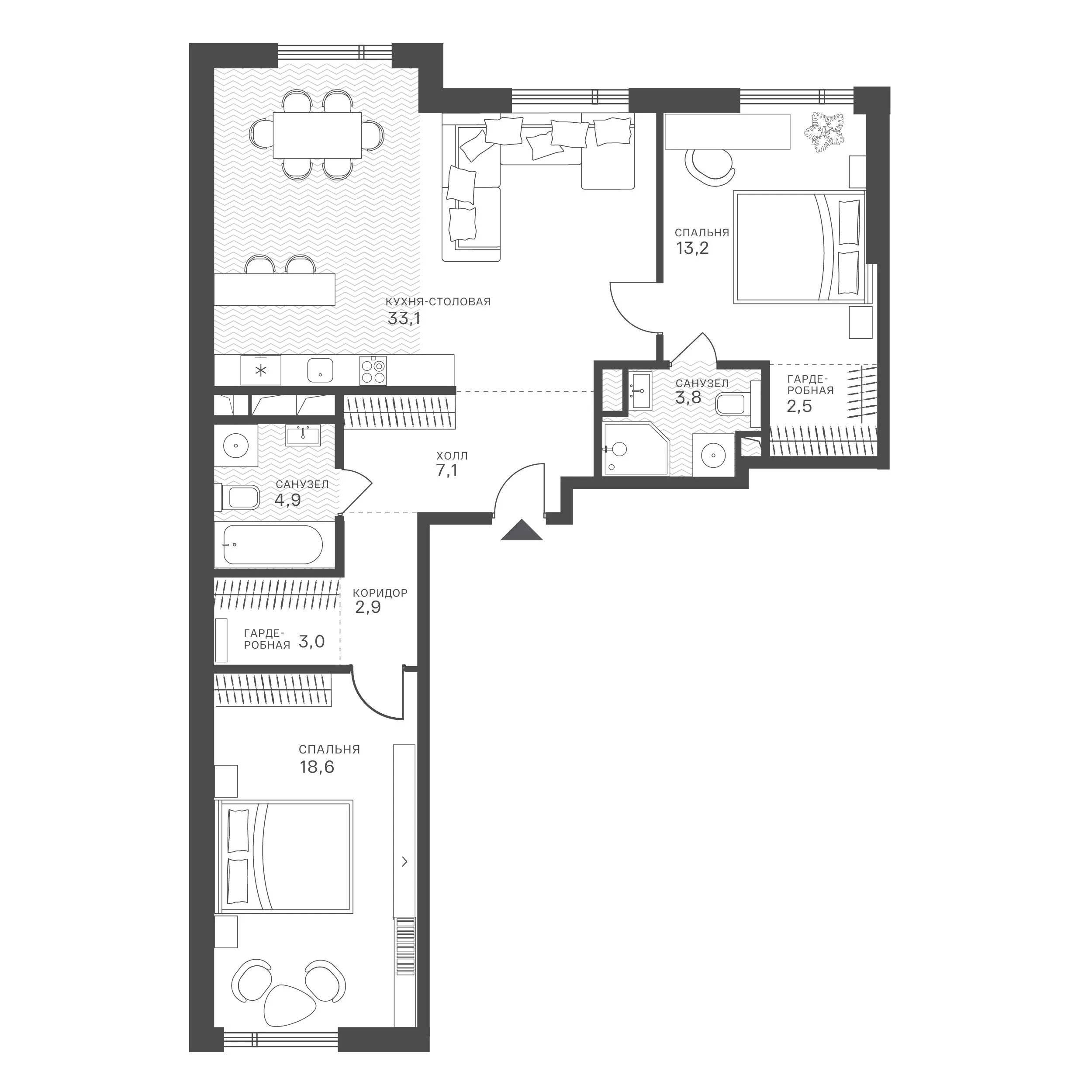 Официальная планировка Крылатская 33, 89,1 м²