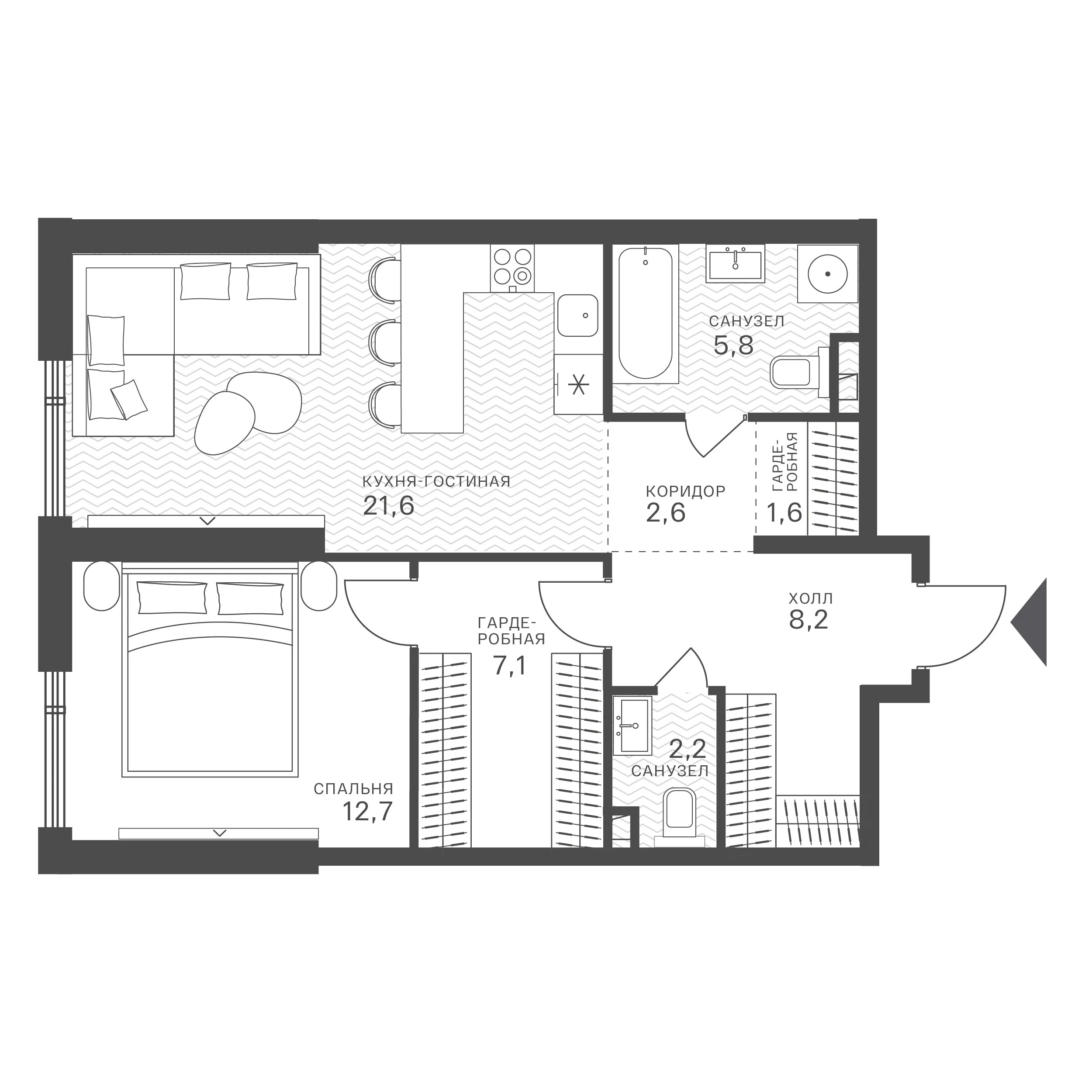 Официальная схема Крылатская 33, 61,8 м²