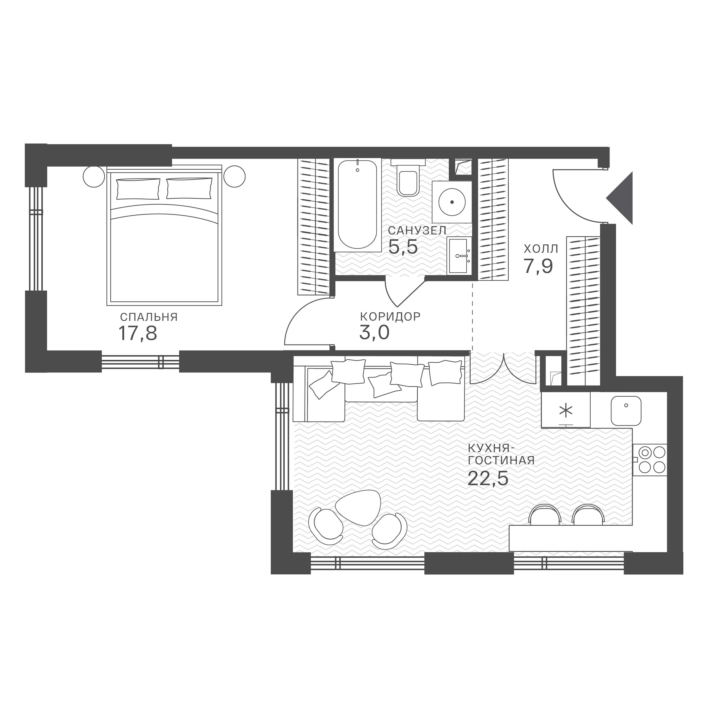 Официальная схема Крылатская 33, 56,7 м²