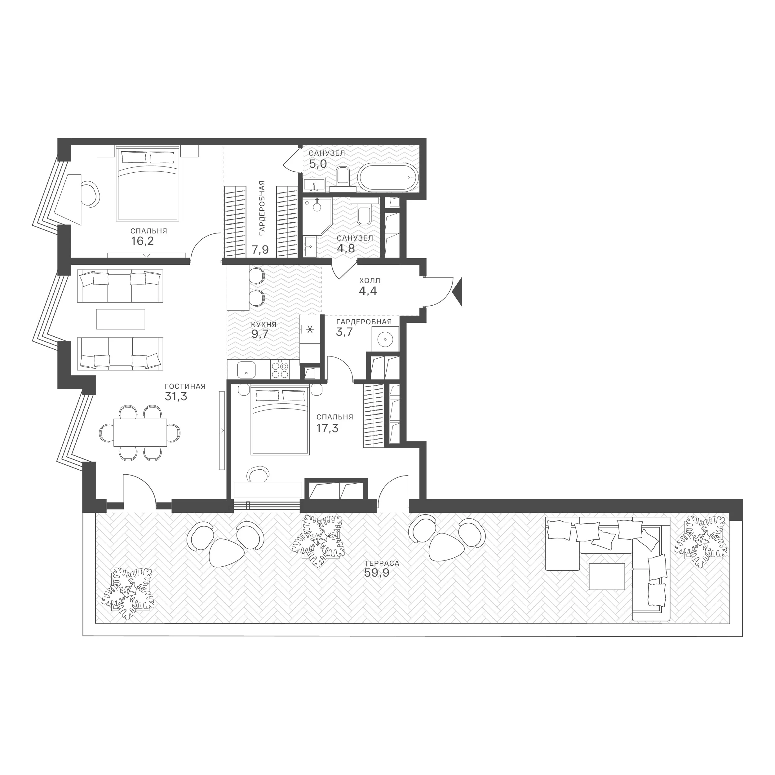 Официальная планировка Крылатская 33, 77 м²