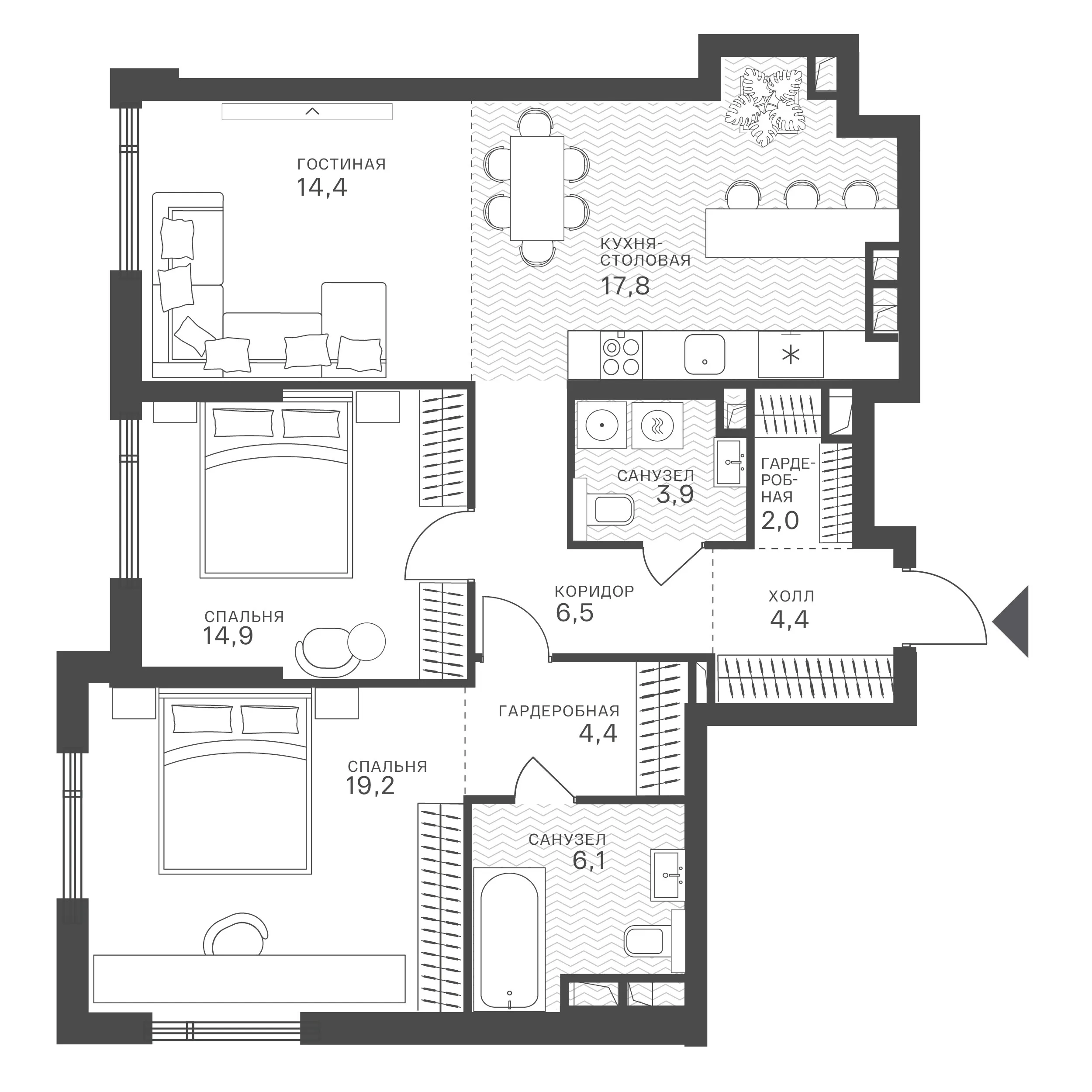 Официальная схема Крылатская 33, 93,6 м²