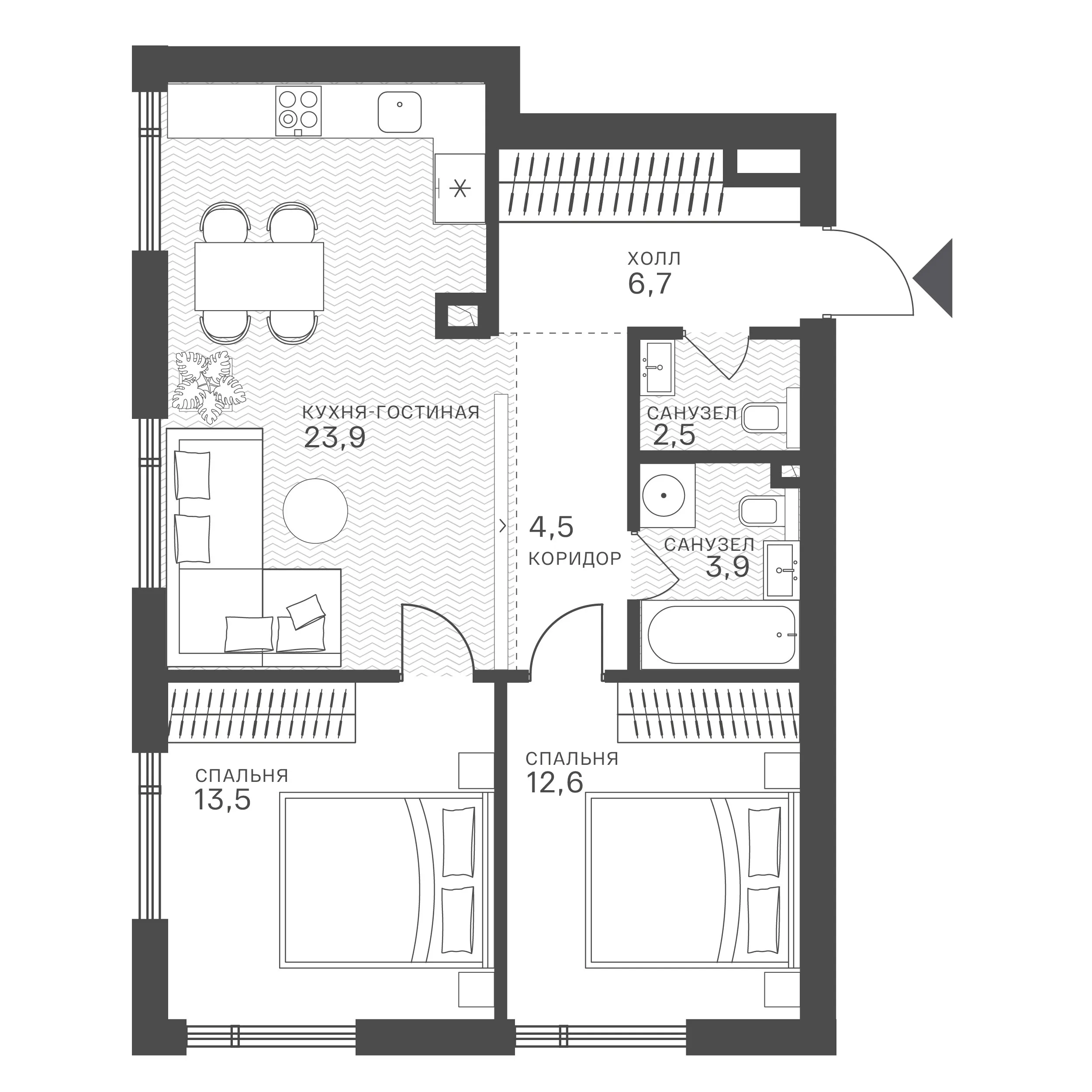 Официальная схема Крылатская 33, 67,6 м²