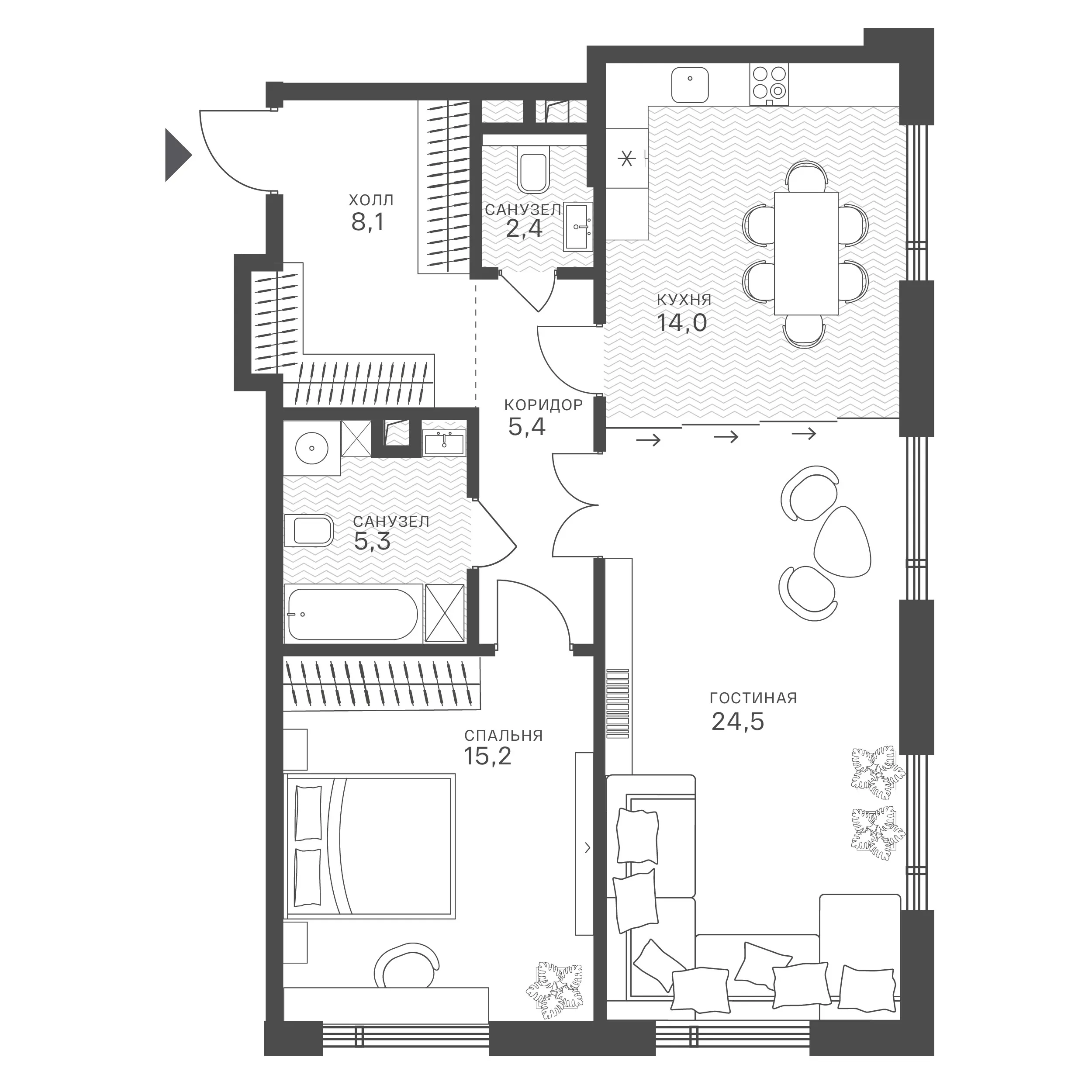 Официальная схема Крылатская 33, 74,9 м²