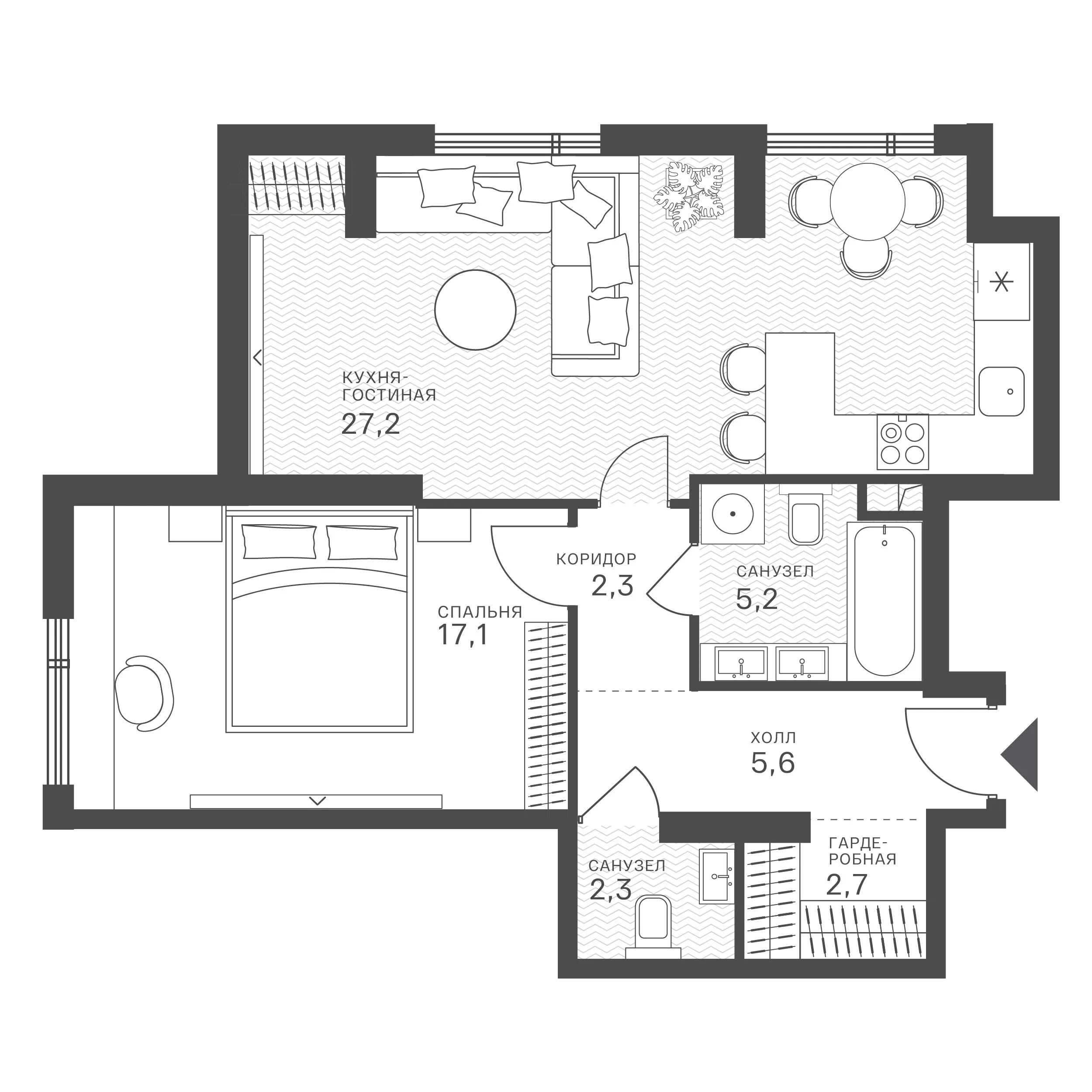 Официальная схема Крылатская 33, 62,4 м²