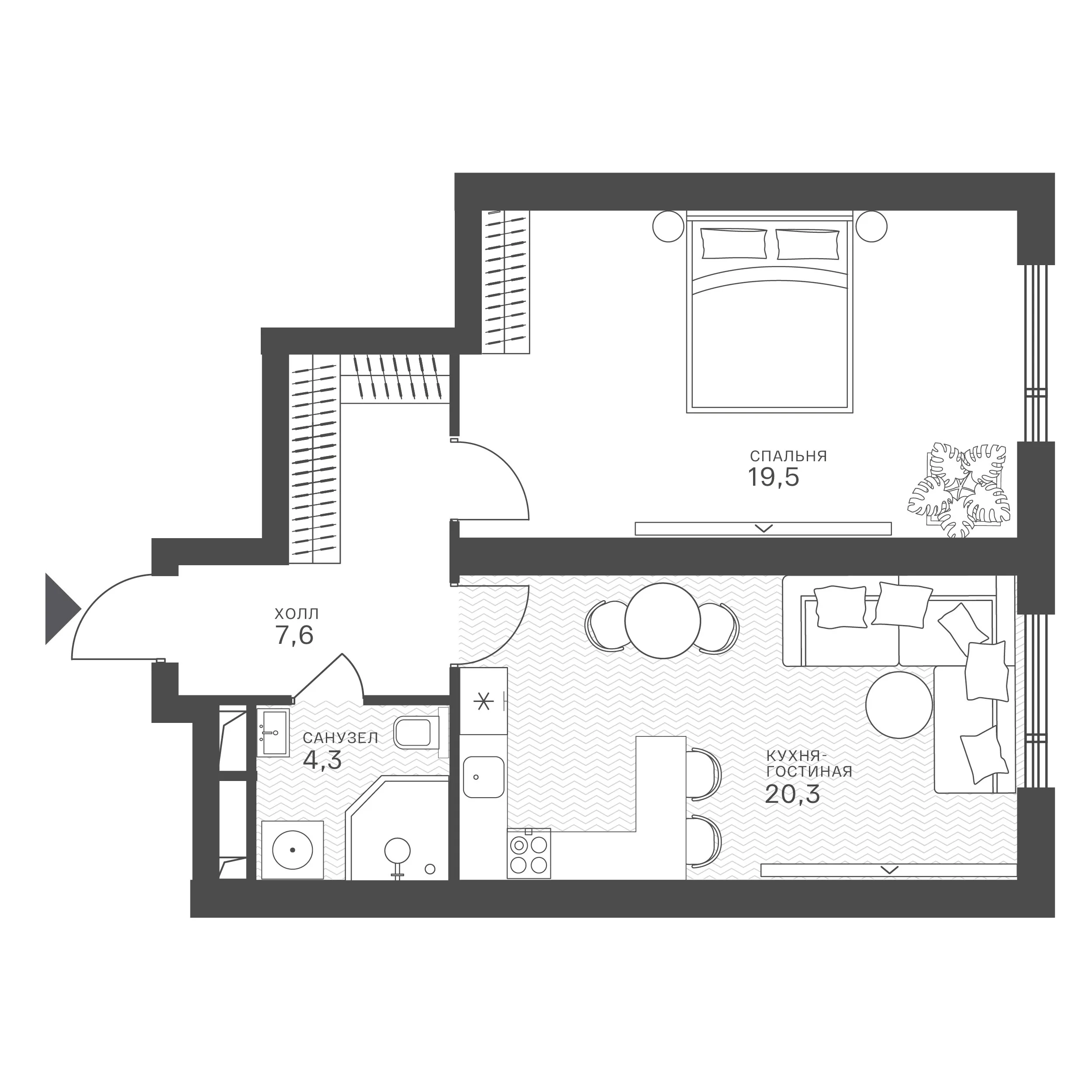 Официальная схема Крылатская 33, 51,7 м²