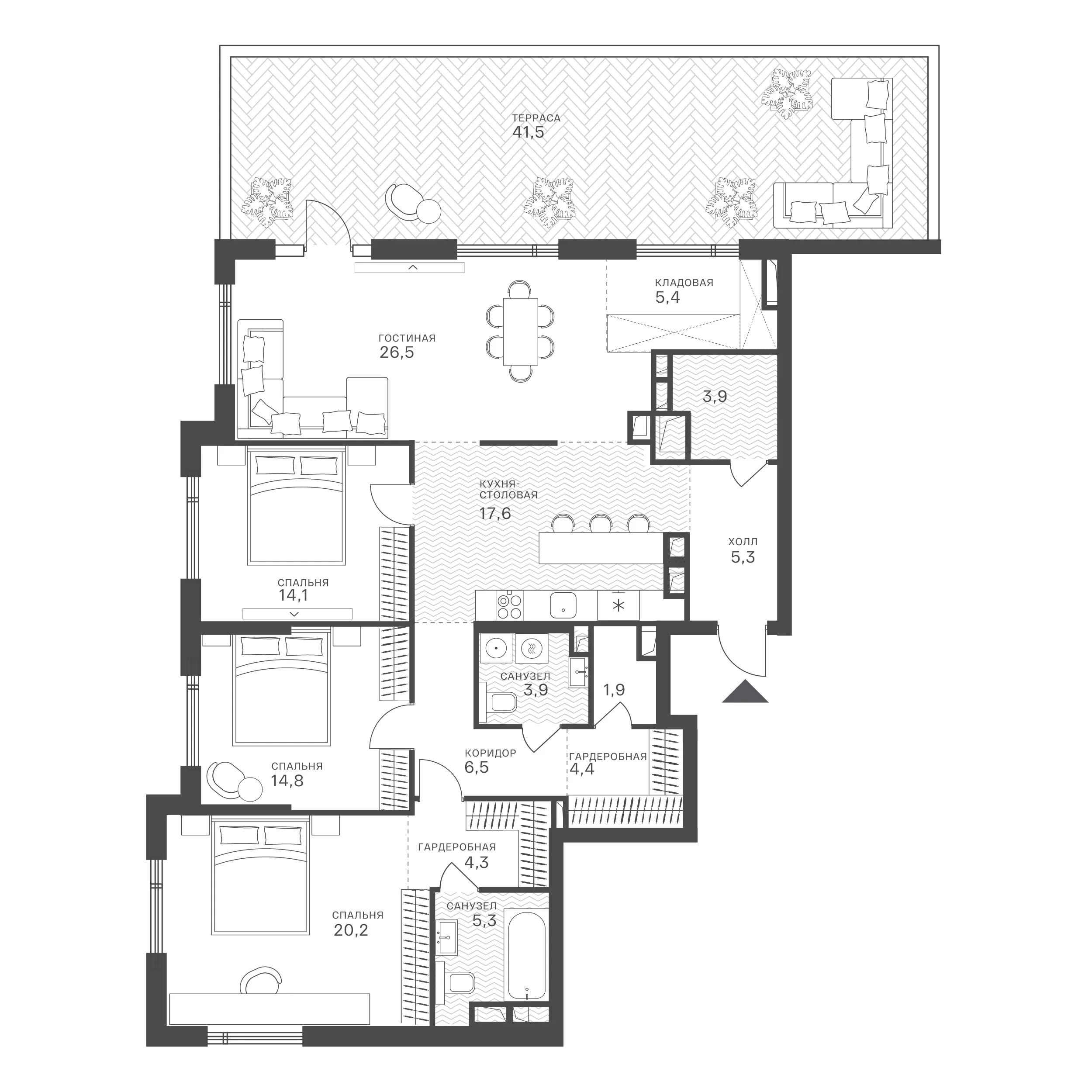 Официальная планировка Крылатская 33, 146,6 м²