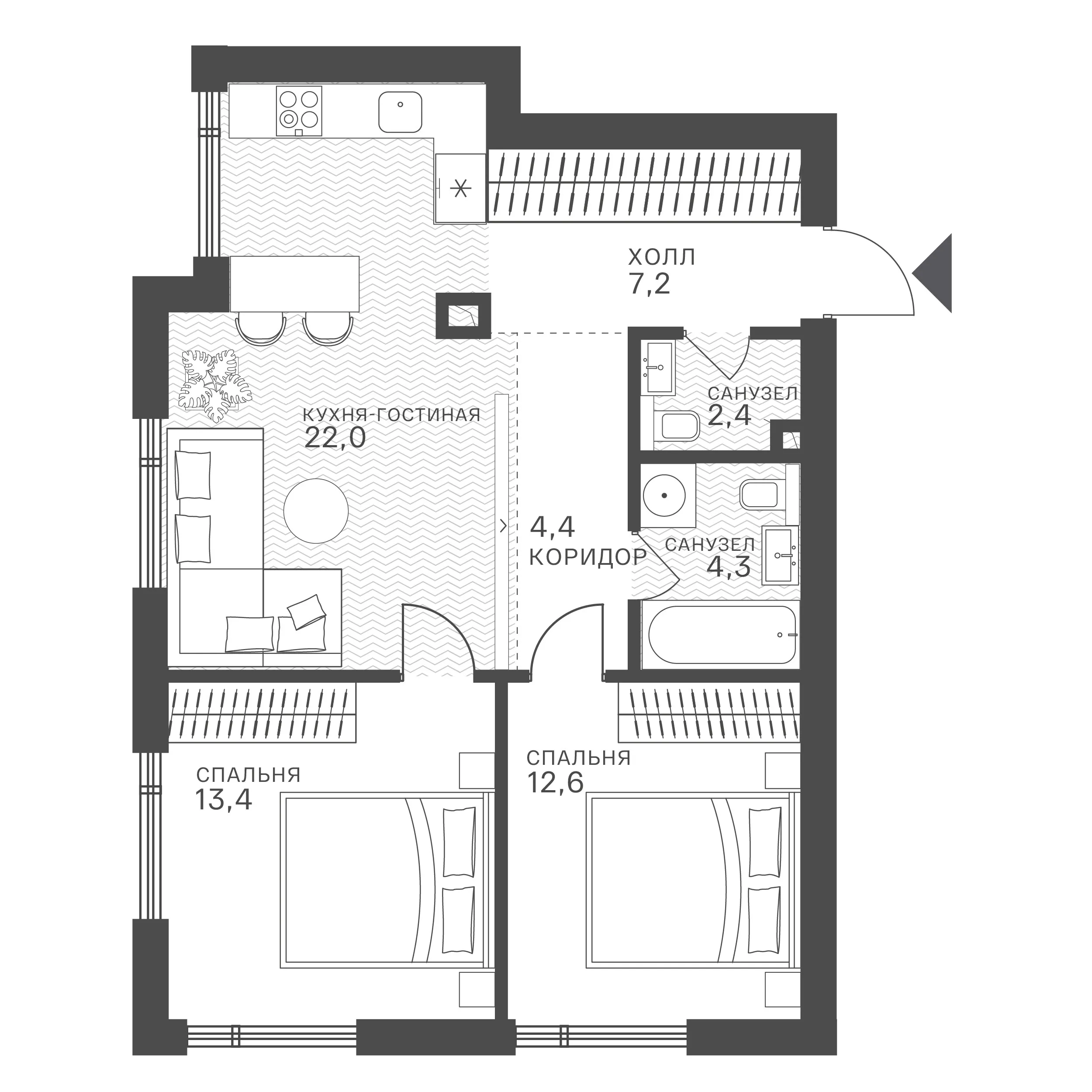 Официальная схема Крылатская 33, 66,3 м²