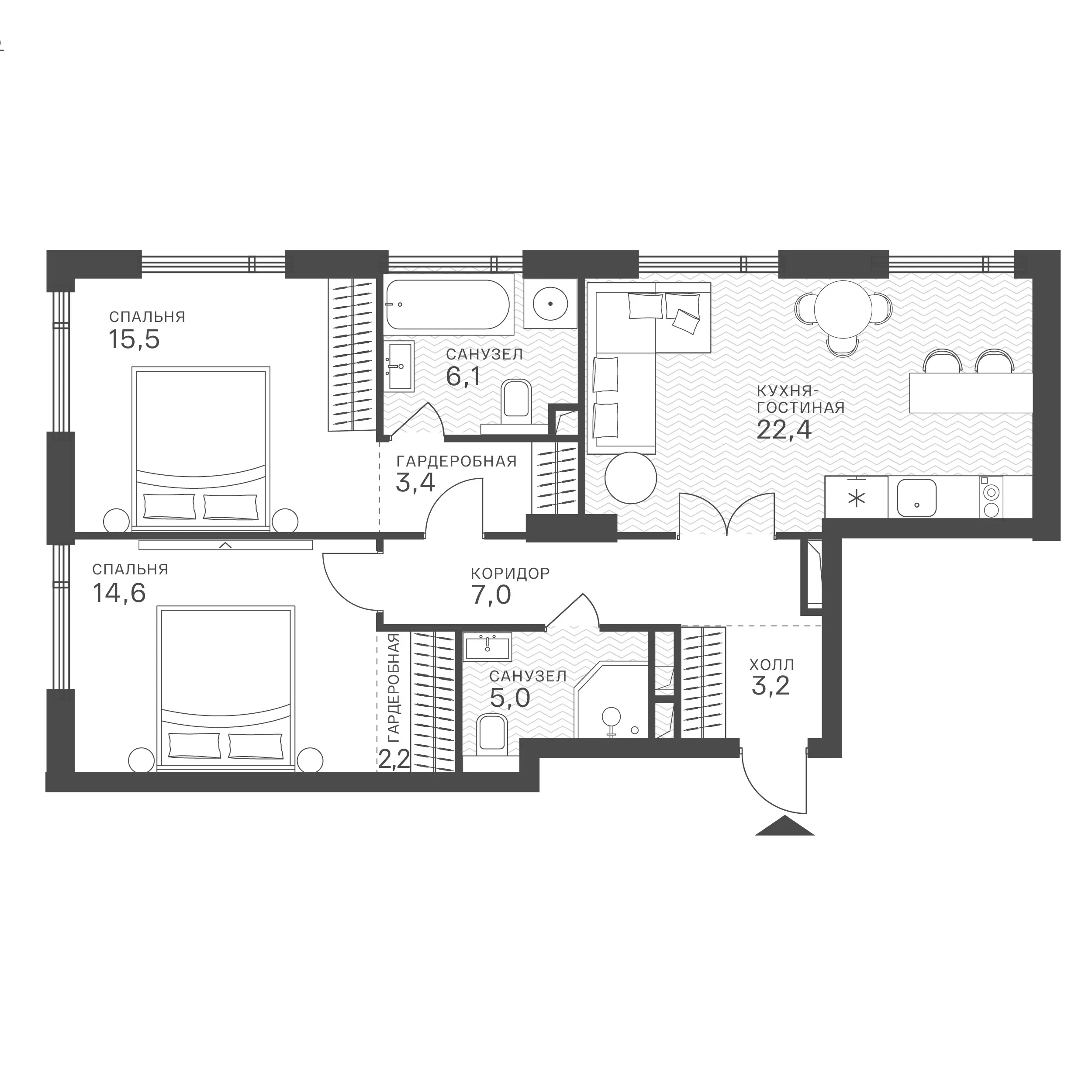 Официальная планировка Крылатская 33, 79,4 м²