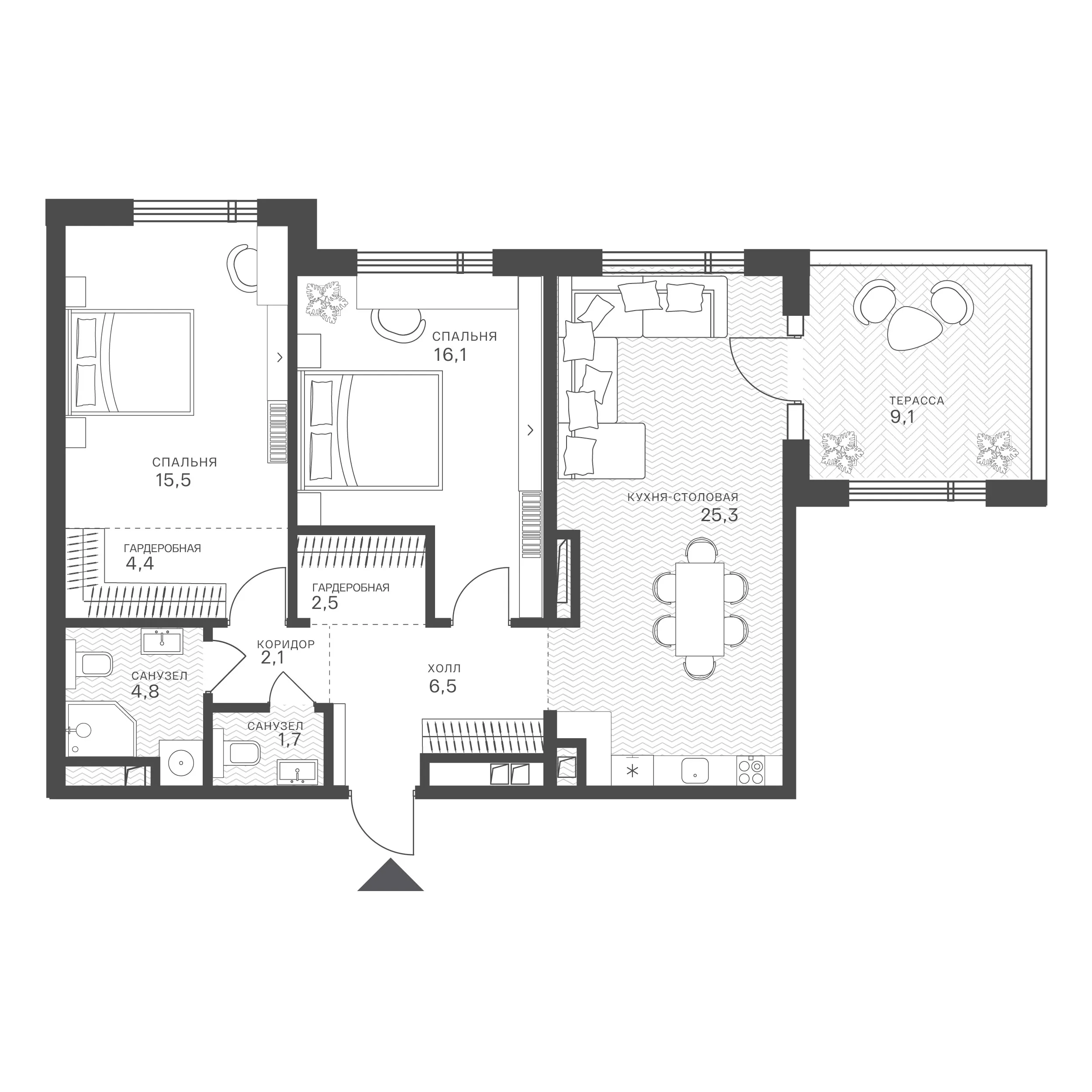 Официальная схема Крылатская 33, 75,23 м²
