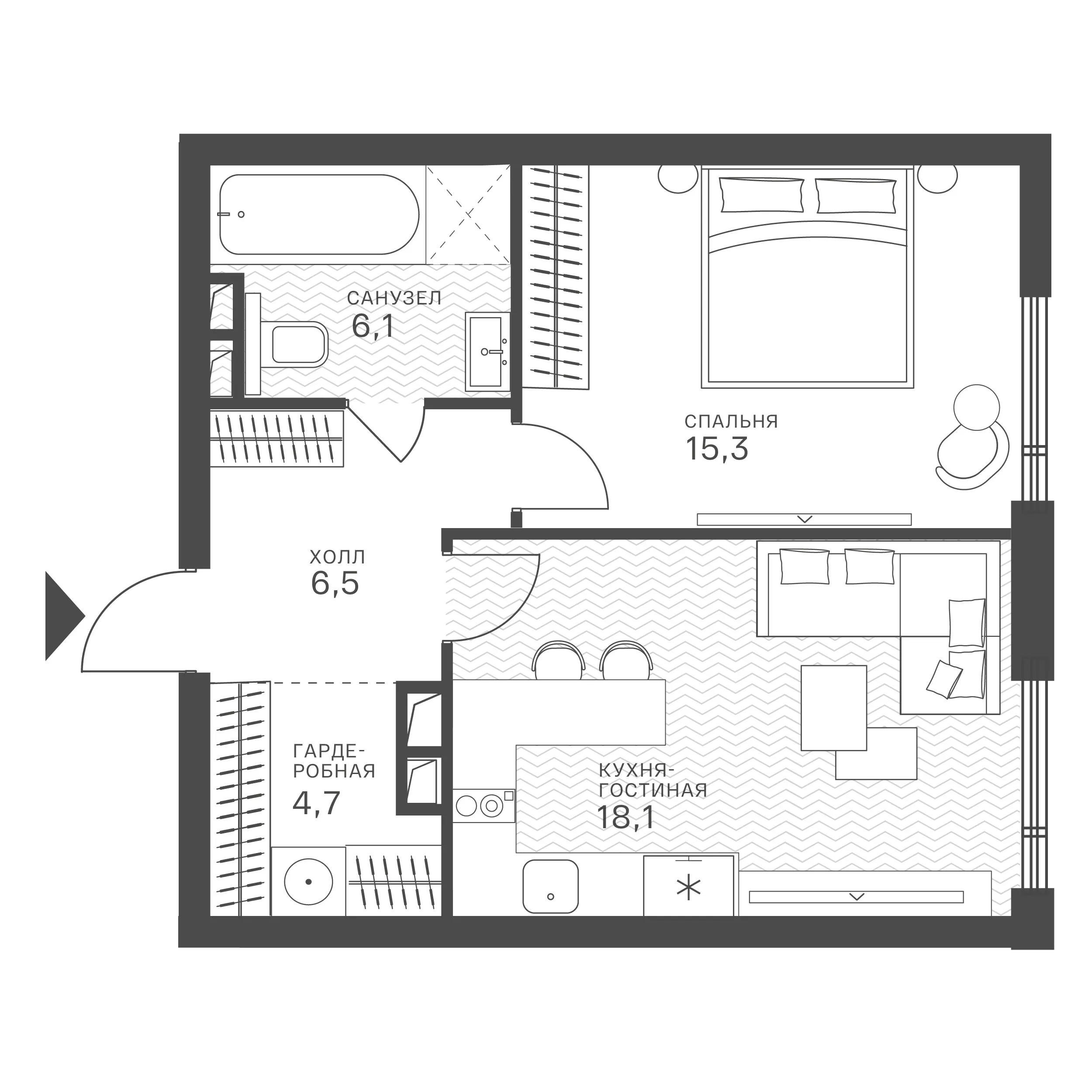 Официальная схема Крылатская 33, 50,7 м²
