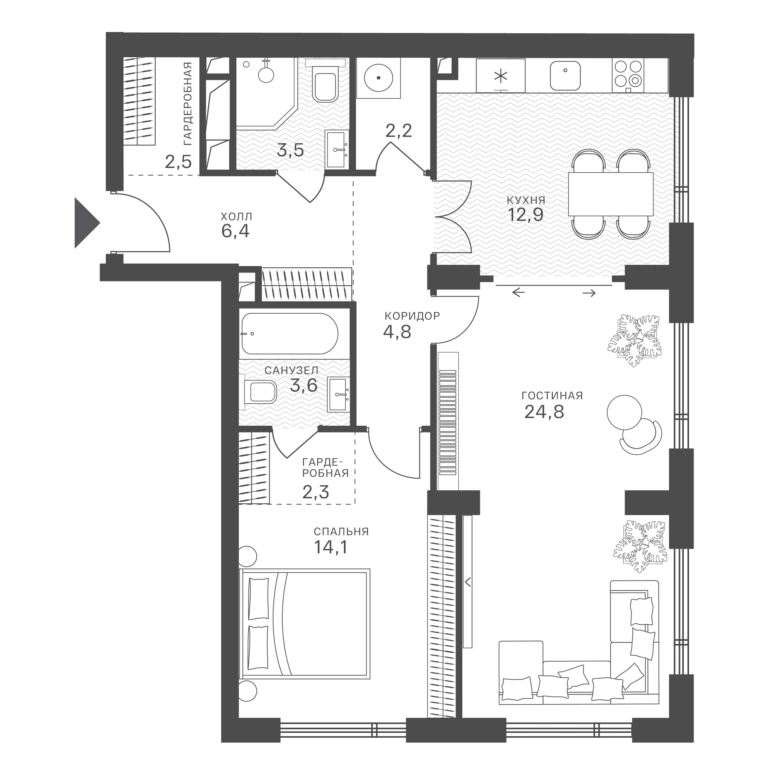 Официальная схема Крылатская 33, 77,1 м²