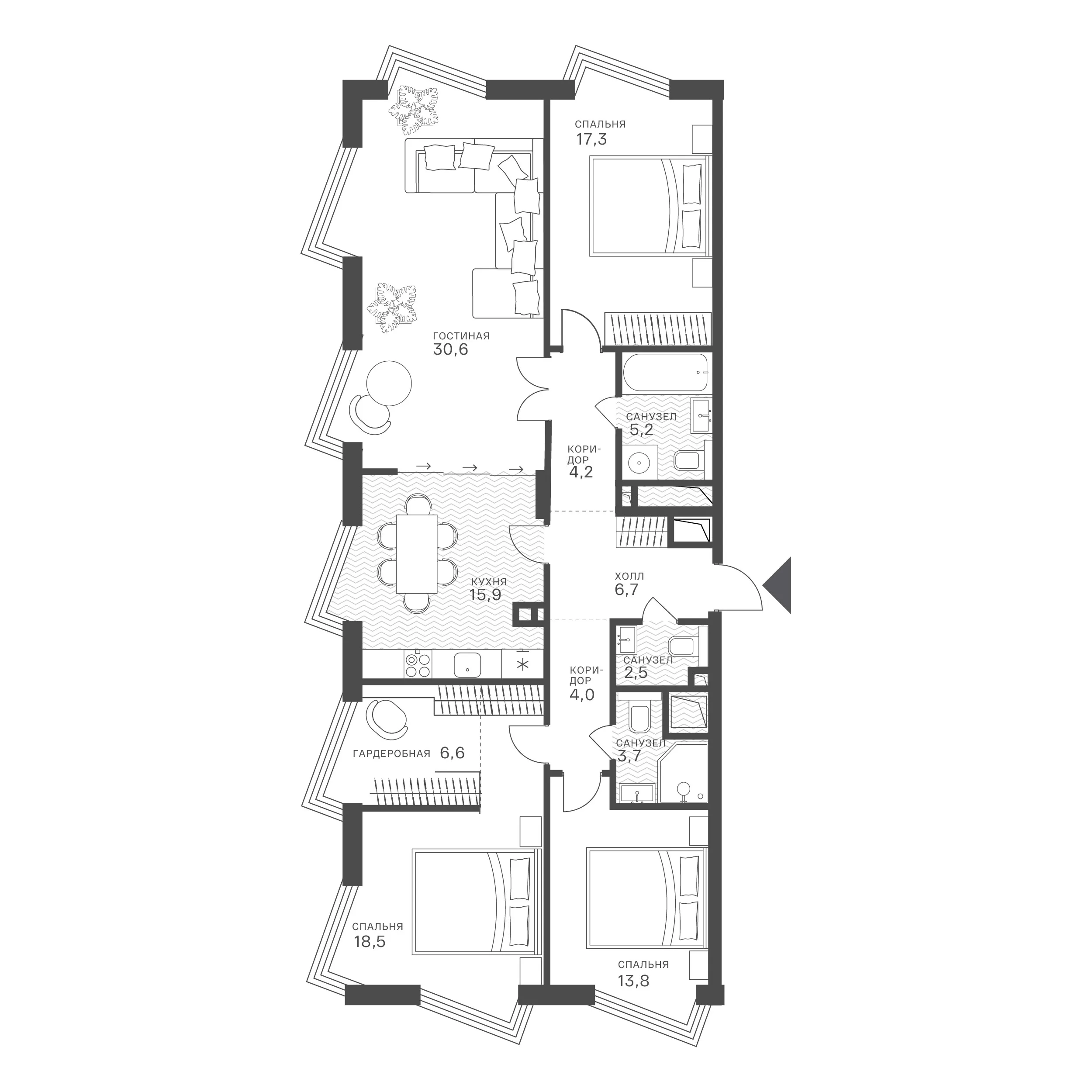 Официальная планировка Крылатская 33, 129 м²