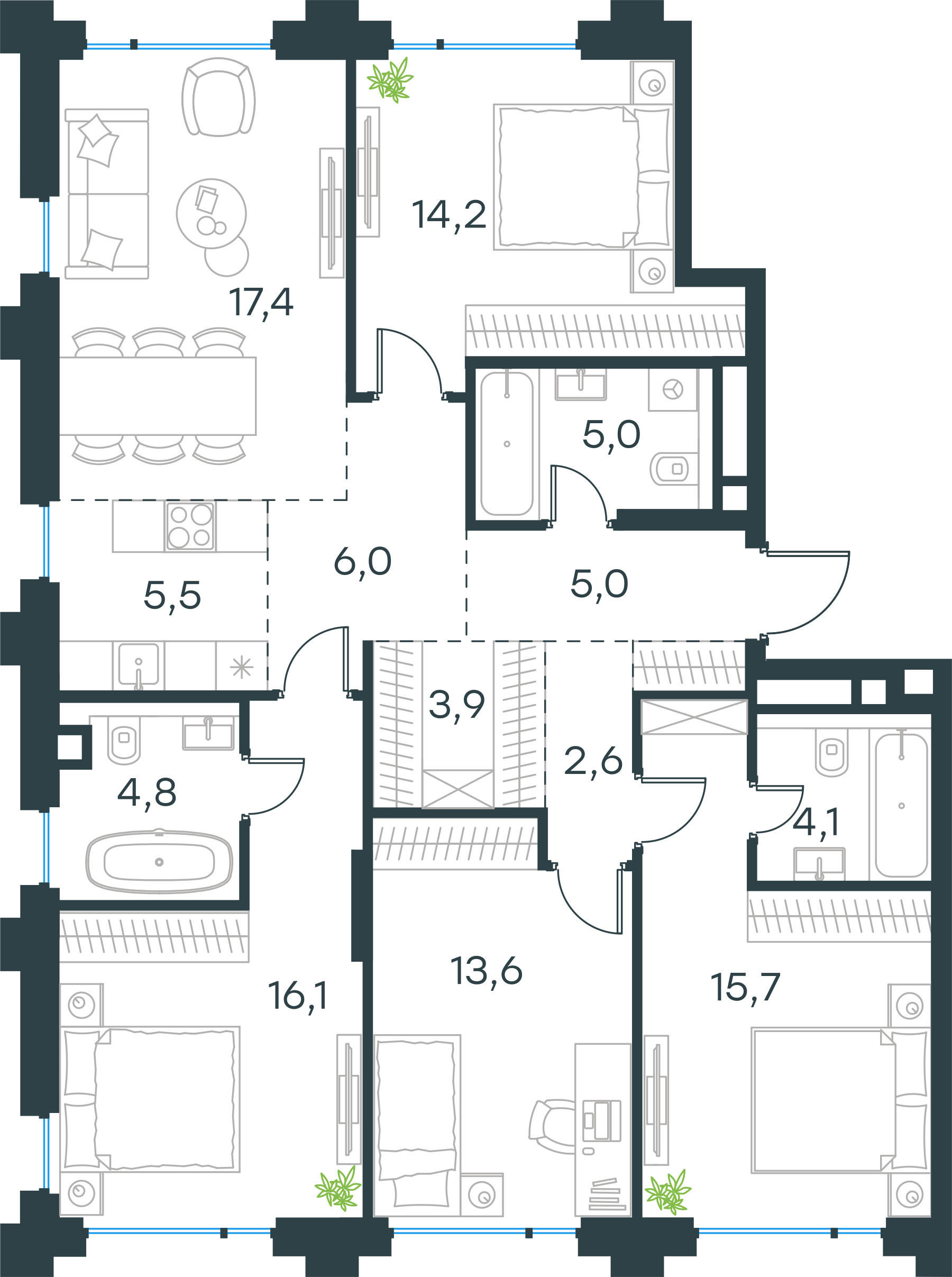 Официальная схема Левел Бауманская, 113,9 м²