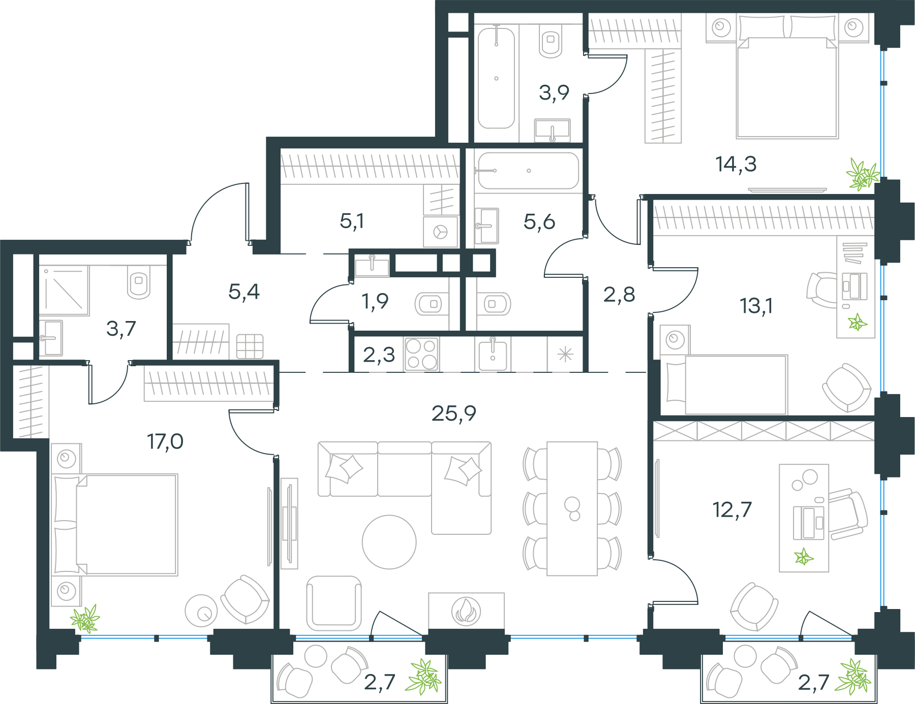 Официальная схема Левел Бауманская, 115,3 м²