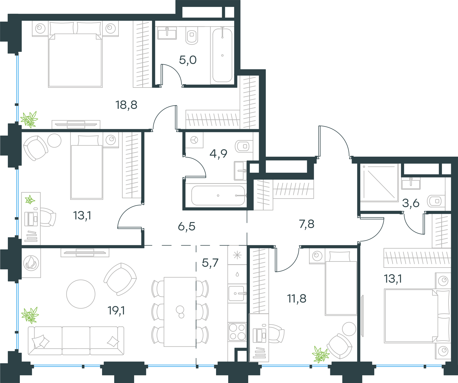 Официальная схема Левел Бауманская, 109,4 м²
