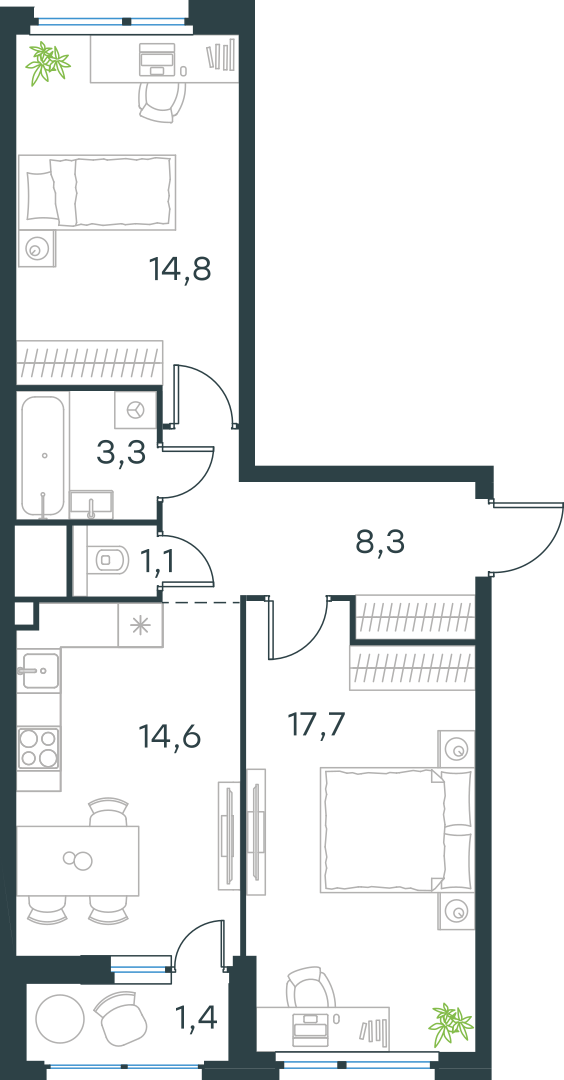 Официальная схема Левел Лесной, 61,2 м²