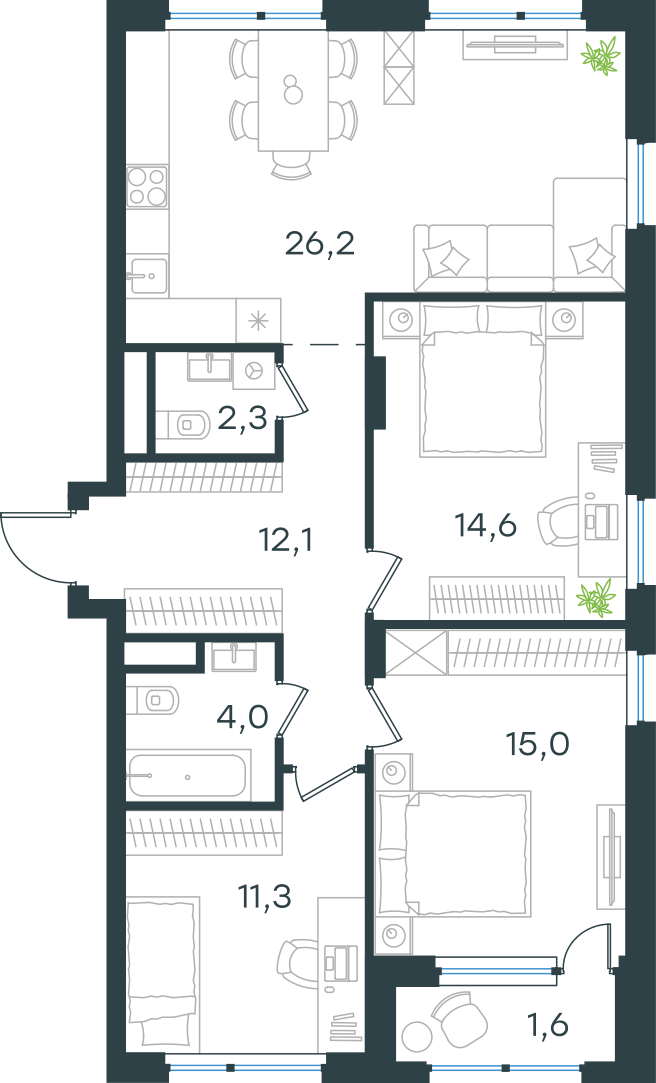 Официальная схема Левел Лесной, 87,1 м²
