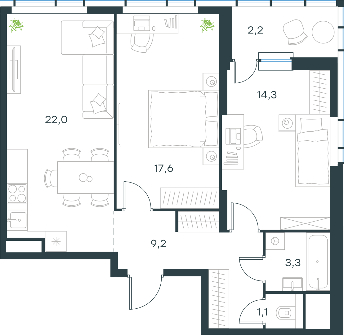 Официальная схема Левел Лесной, 69,7 м²