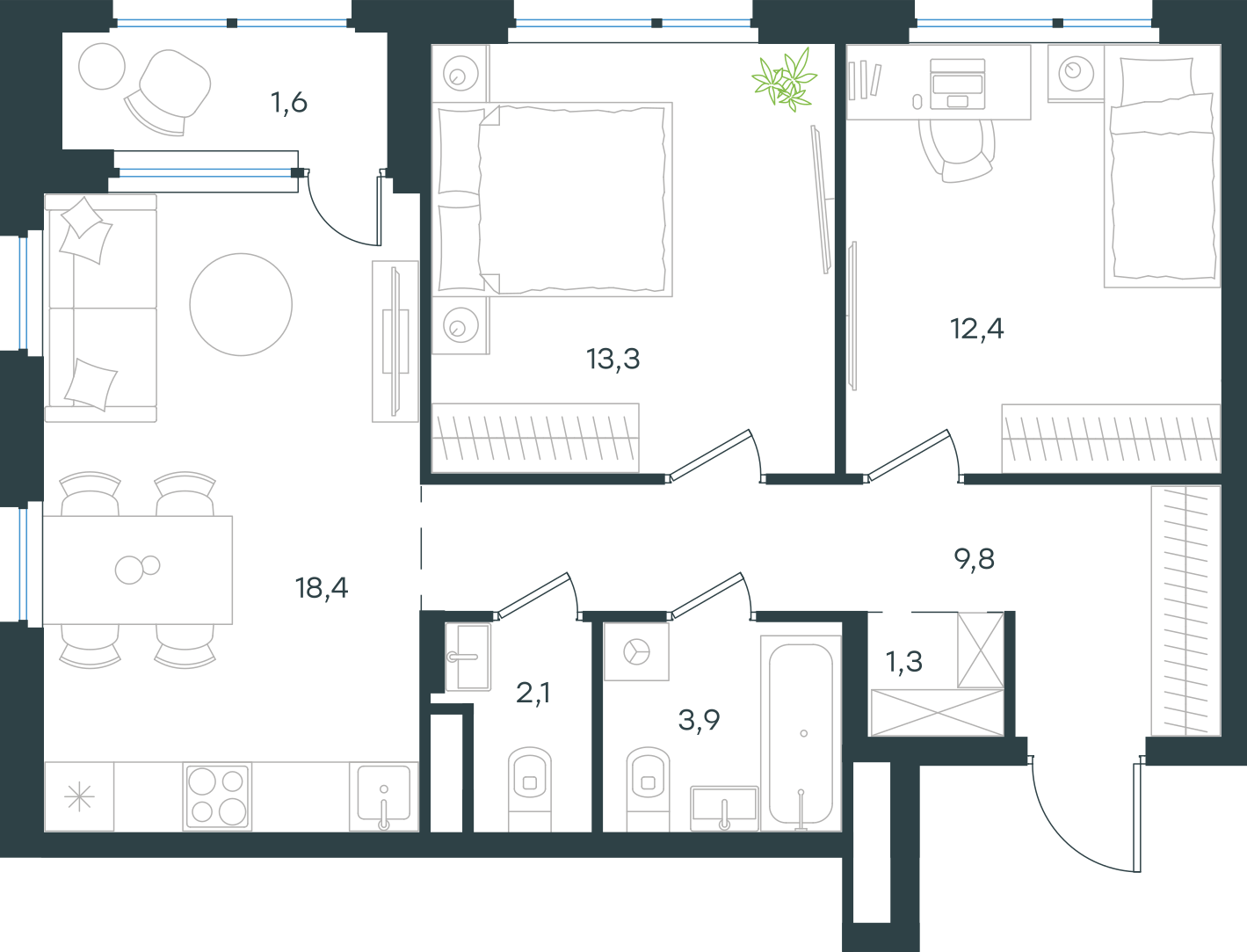 Официальная схема Левел Лесной, 62,8 м²