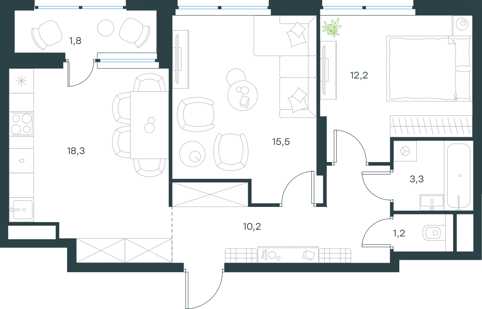 Официальная схема Левел Лесной, 62,5 м²