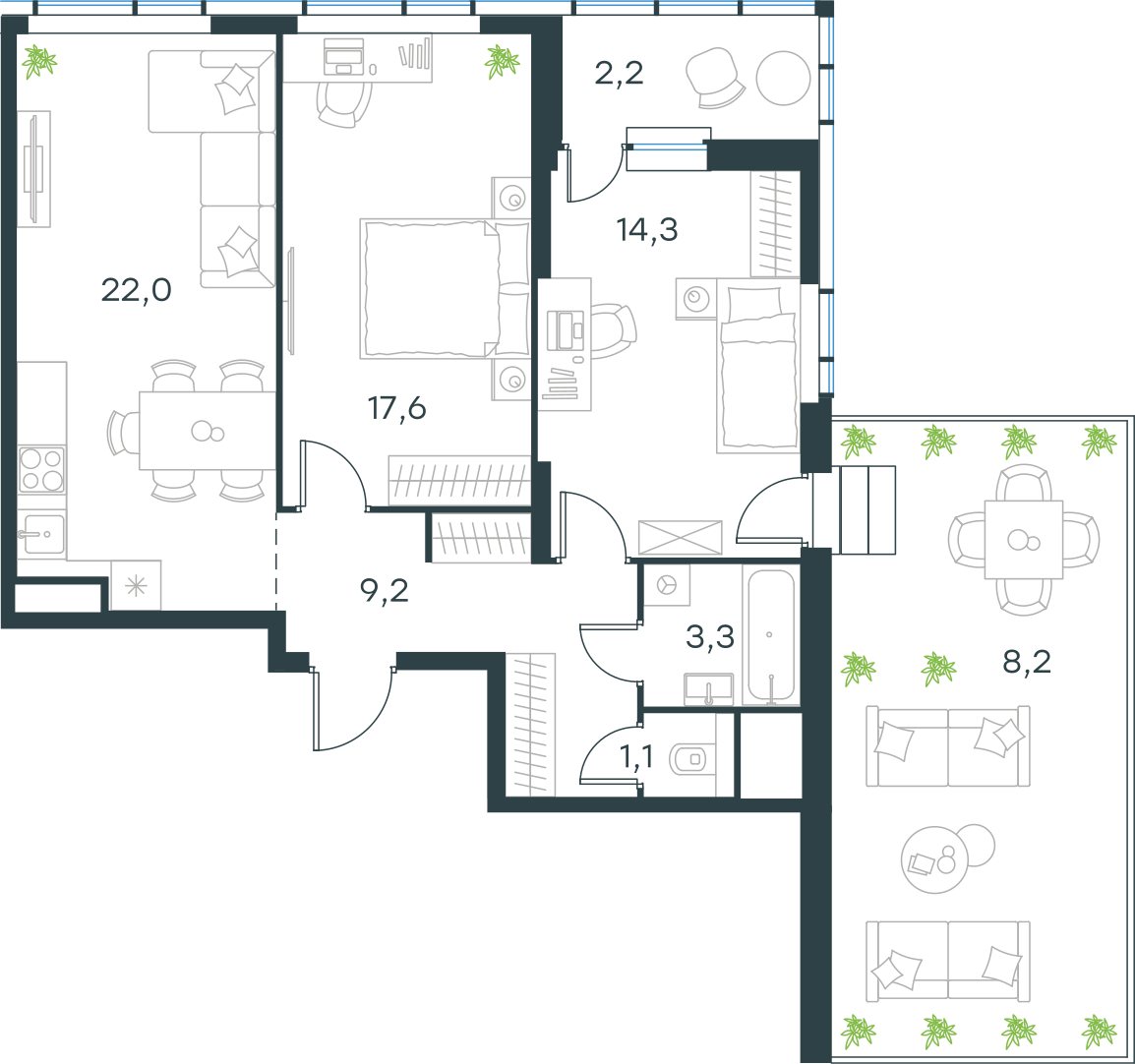 Официальная схема Левел Лесной, 77,9 м²