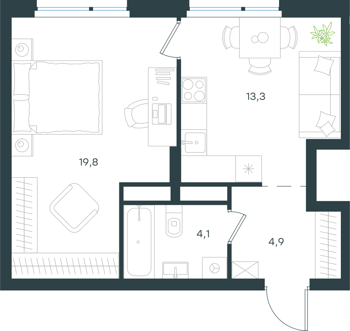 Официальная схема Левел Лесной, 42,1 м²