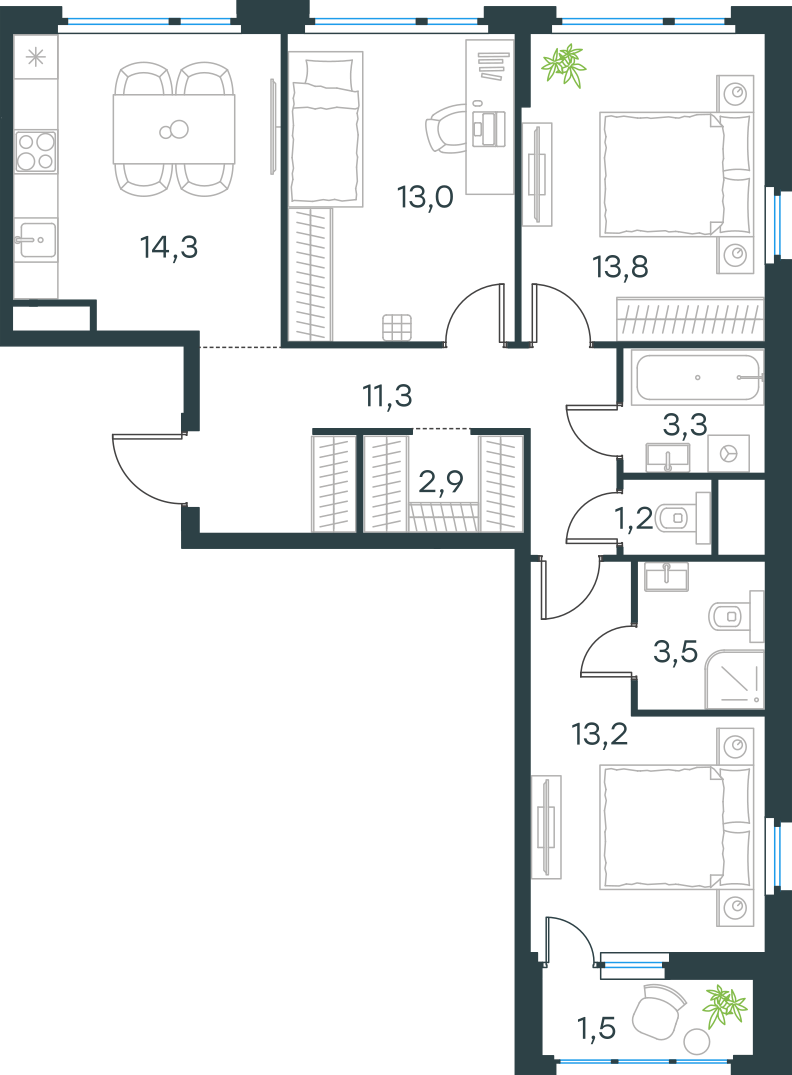 Официальная схема Левел Лесной, 78 м²