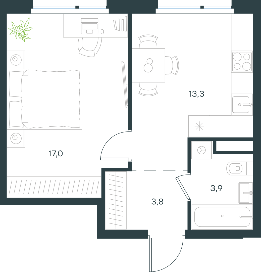 Официальная схема Левел Лесной, 38 м²