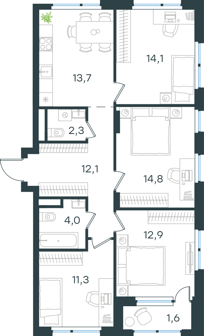 Официальная схема Левел Лесной, 86,8 м²