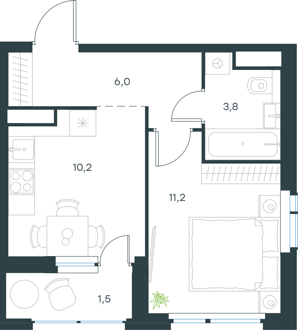 Официальная схема Левел Лесной, 32,7 м²