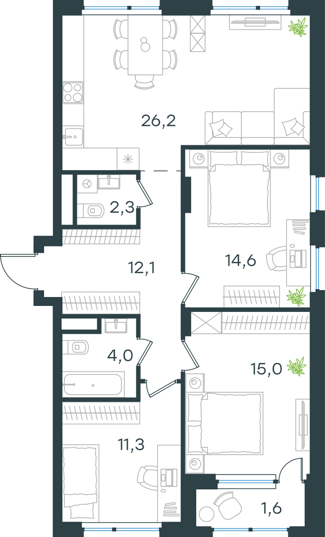 Официальная схема Левел Лесной, 87,1 м²