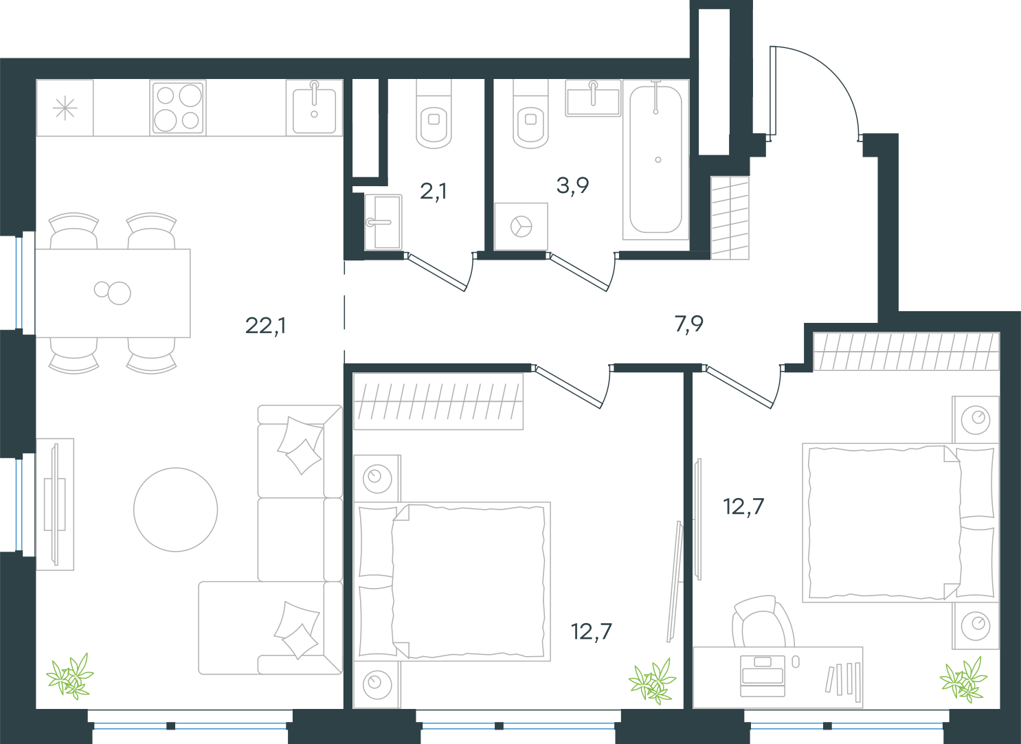 Официальная схема Левел Лесной, 61,4 м²