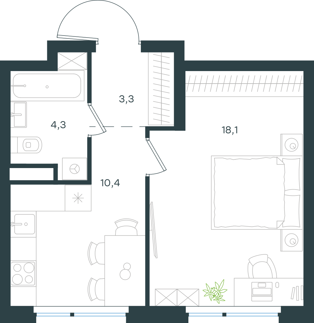 Официальная схема Левел Лесной, 36,1 м²