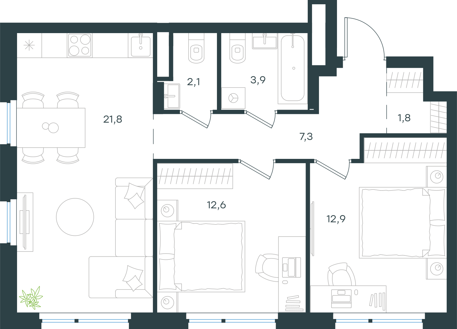 Официальная схема Левел Лесной, 62,4 м²