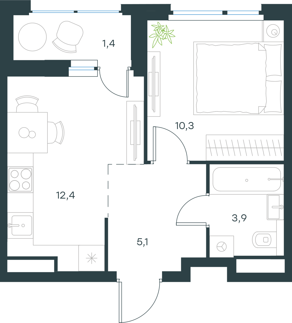 Официальная схема Левел Лесной, 33,1 м²