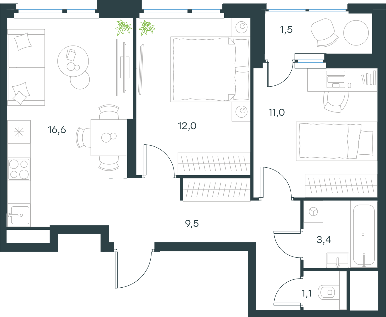 Официальная схема Левел Лесной, 55,1 м²