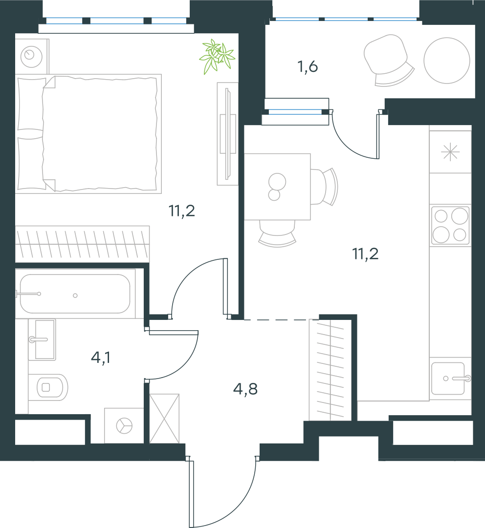 Официальная схема Левел Лесной, 32,9 м²