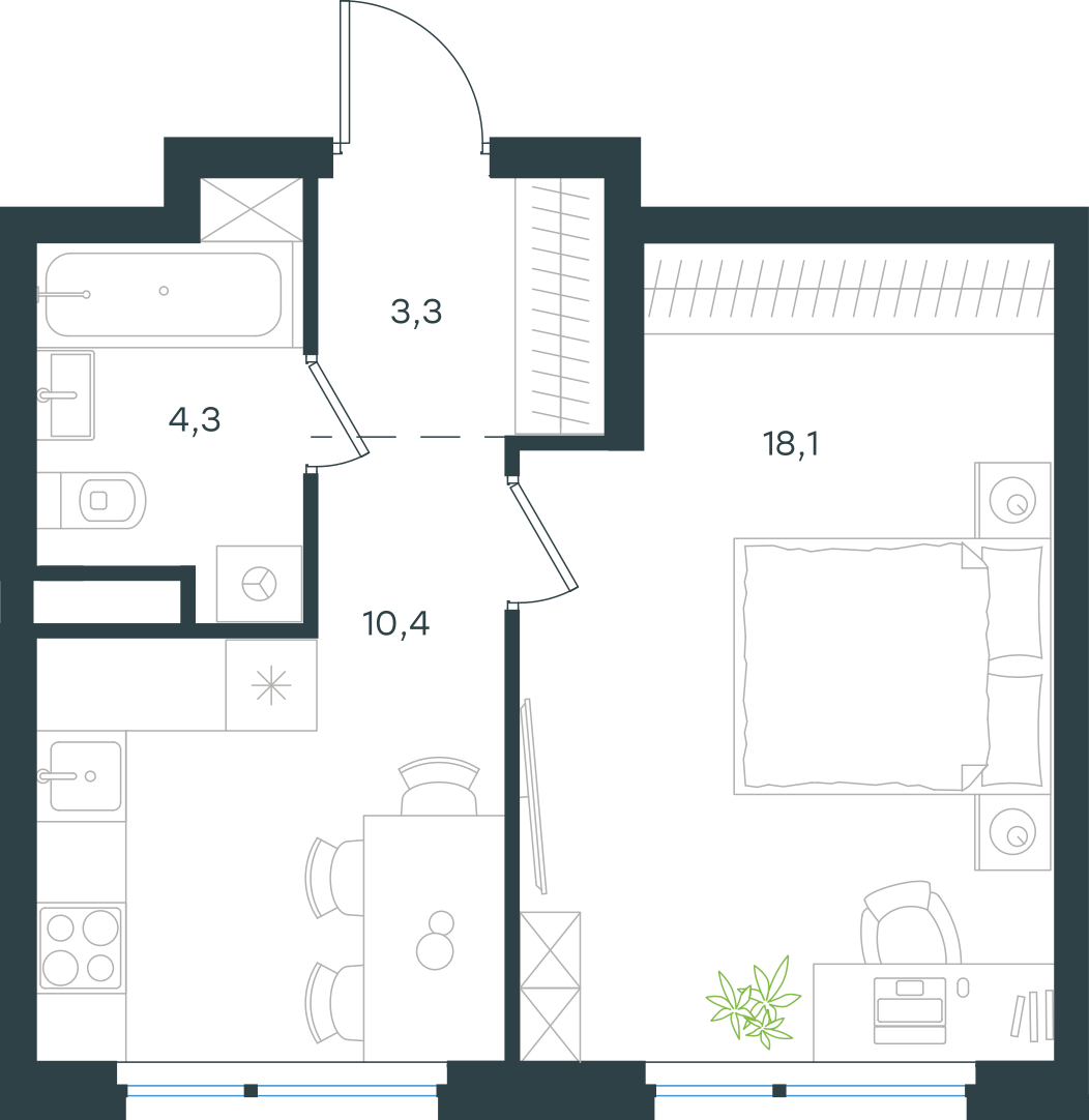 Официальная схема Левел Лесной, 36,1 м²