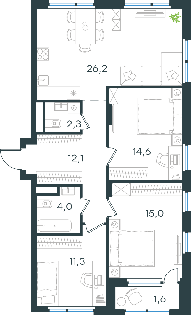 Официальная схема Левел Лесной, 87,1 м²