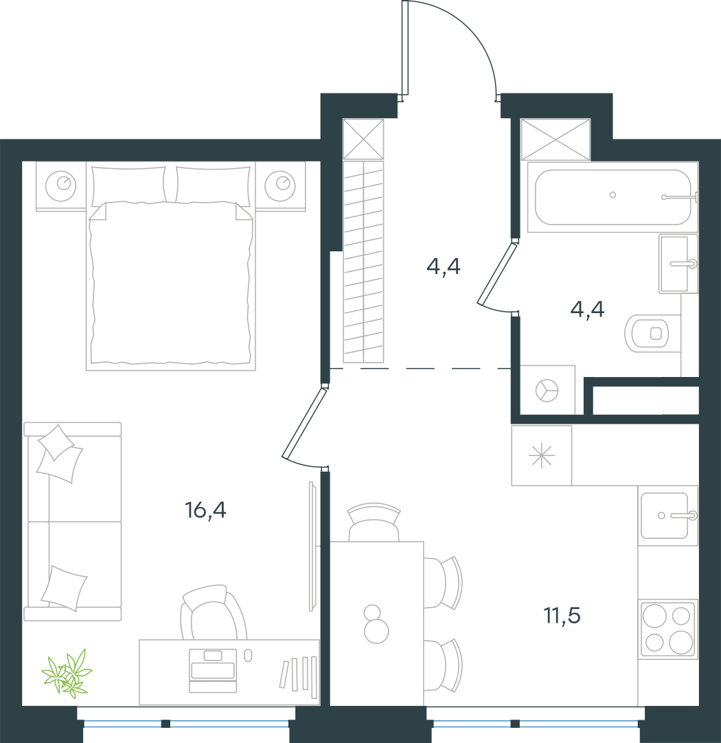 Официальная схема Левел Лесной, 36,7 м²