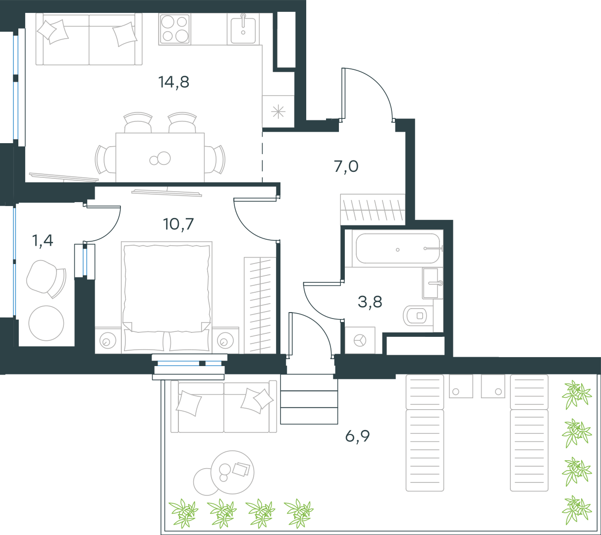 Официальная схема Левел Лесной, 44,6 м²