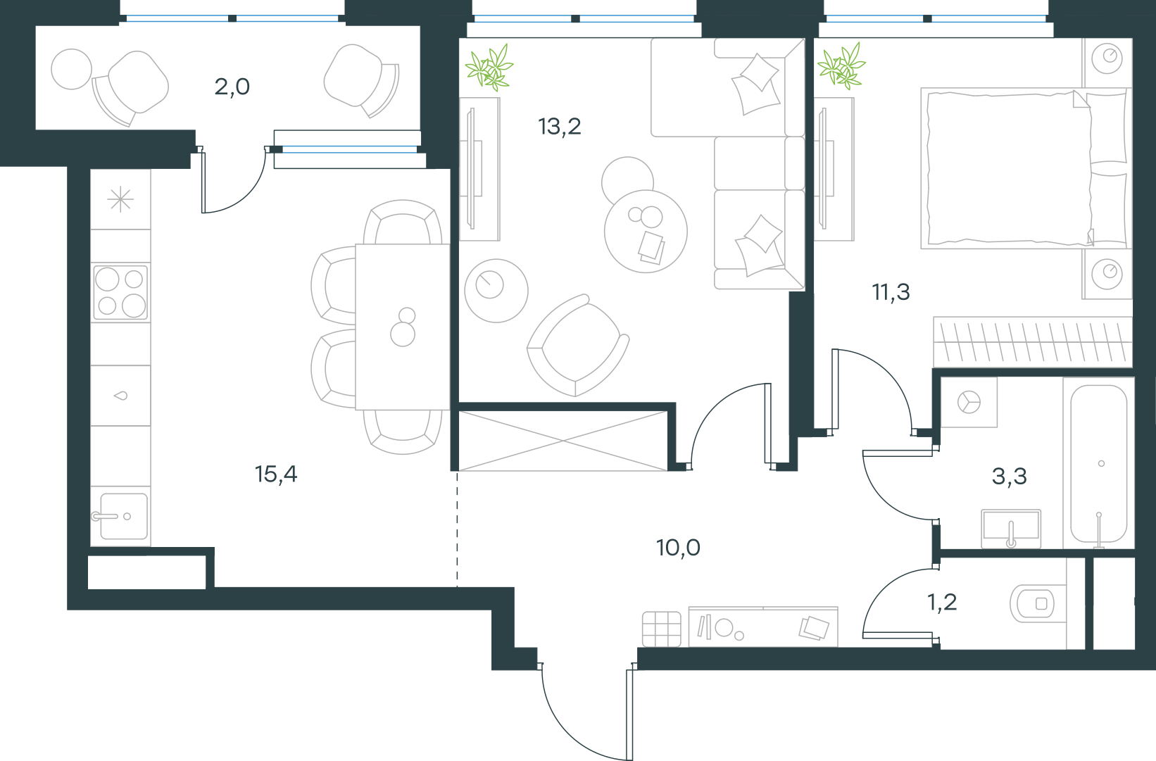 Официальная схема Левел Лесной, 56,4 м²