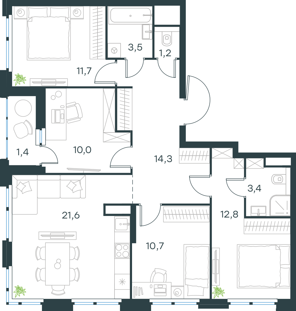 Официальная схема Левел Лесной, 90,6 м²