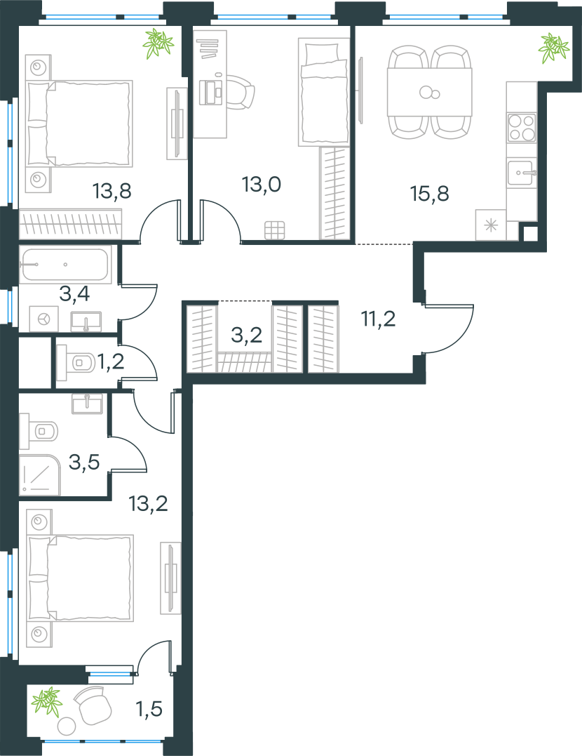 Официальная схема Левел Лесной, 79,8 м²