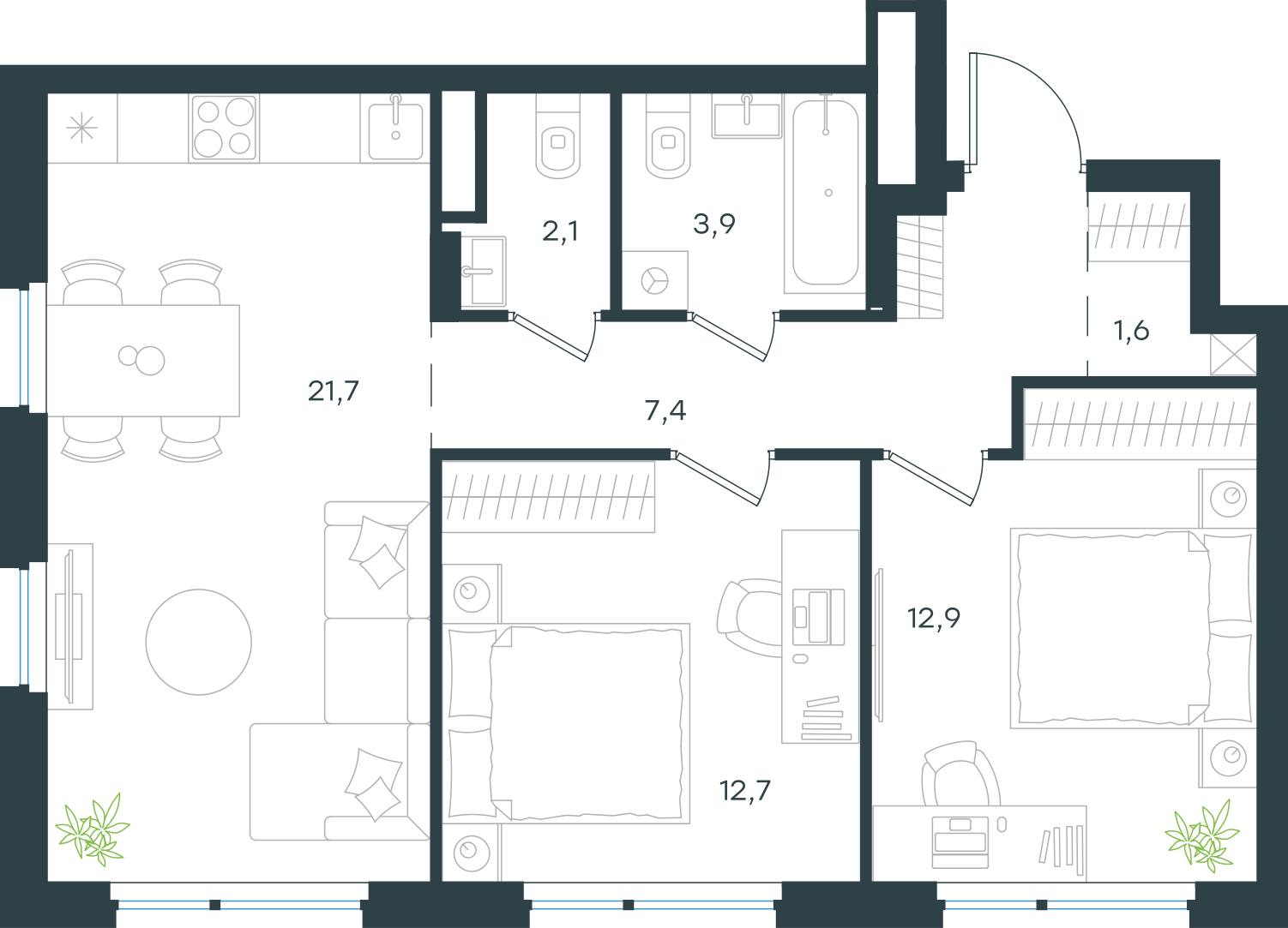 Официальная схема Левел Лесной, 62,3 м²