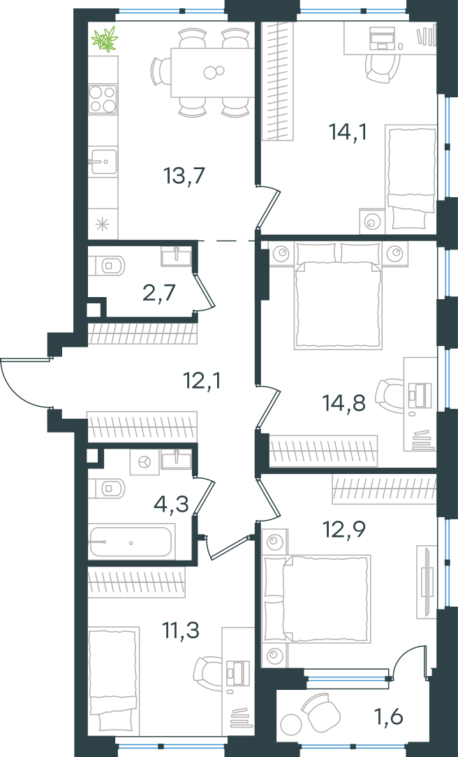 Официальная схема Левел Лесной, 87,5 м²