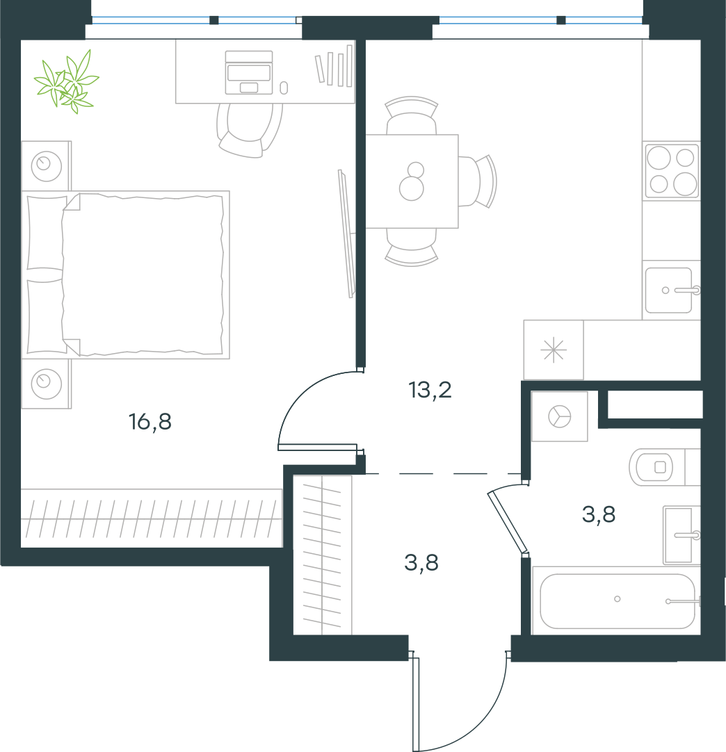 Официальная схема Левел Лесной, 37,6 м²